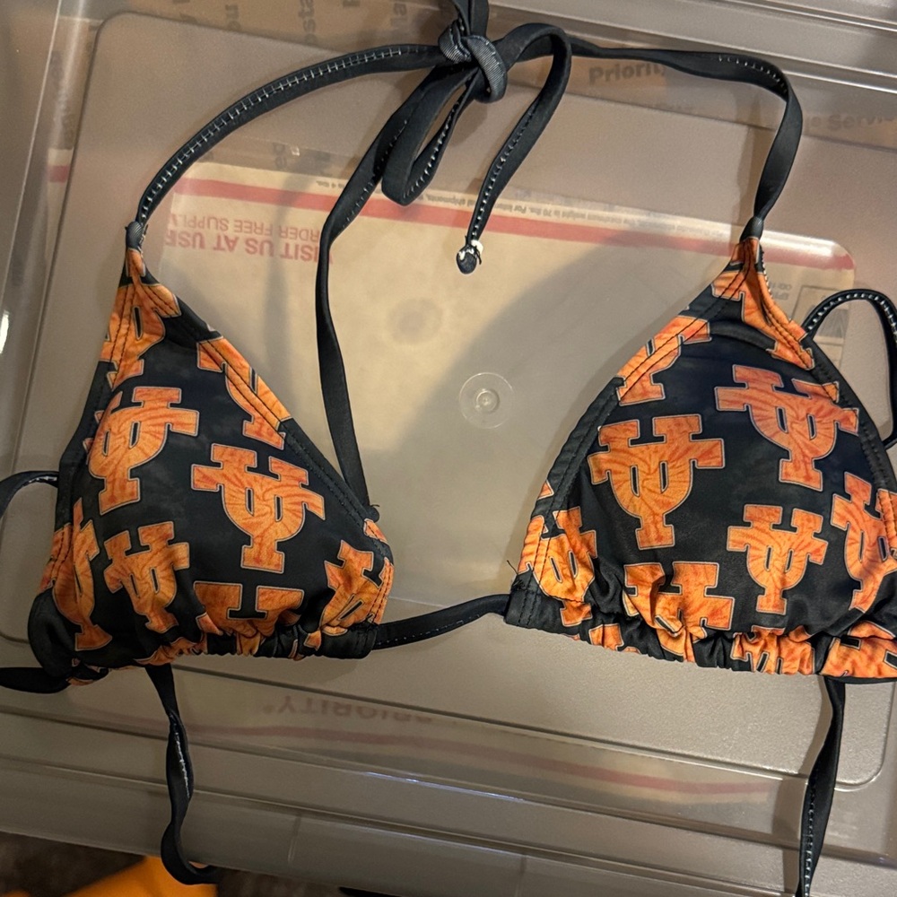 University of Texas UT Austin logo Black and Orange Bikini Top- top only